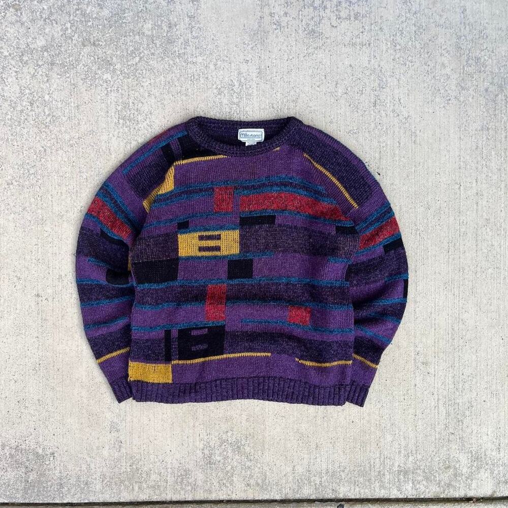 Milestone 80’s Purple Multi-Colored Geometric Pattern Pullover Sweater